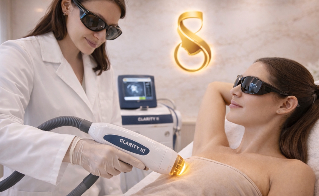 Laser Hair Removal in Velachery at Skinfinity clinic with doctor performing underarm laser hair removal treatment on patient using advanced laser machine