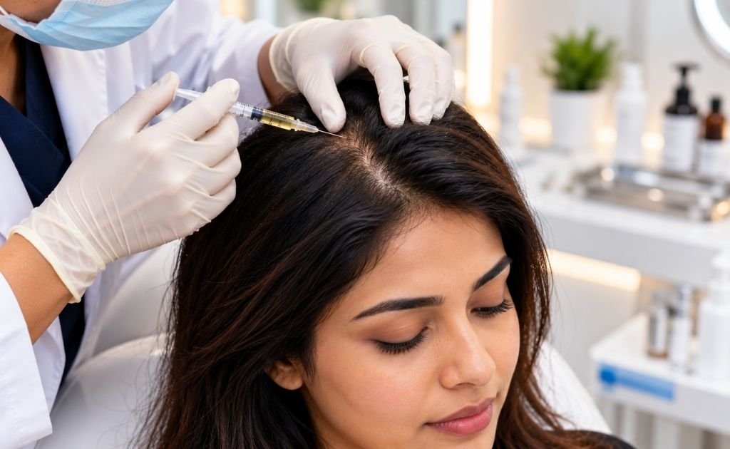Hair mesotherapy treatment with scalp injections performed by a dermatologist in Chennai
