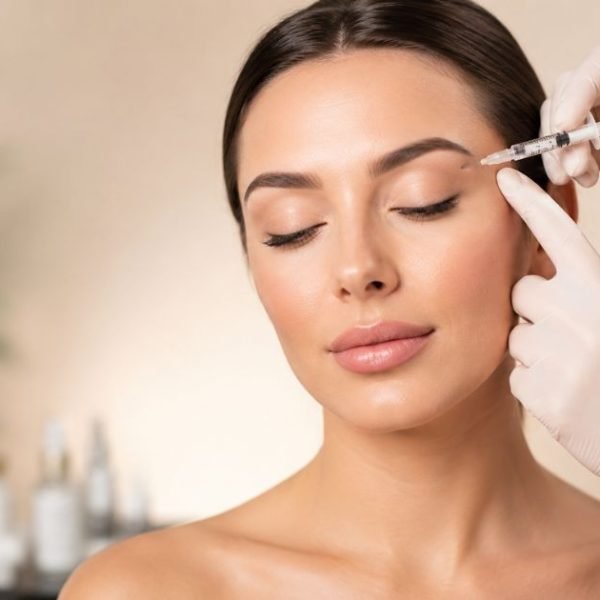 Woman receiving a Botox treatment injection in the forehead for wrinkle reduction.