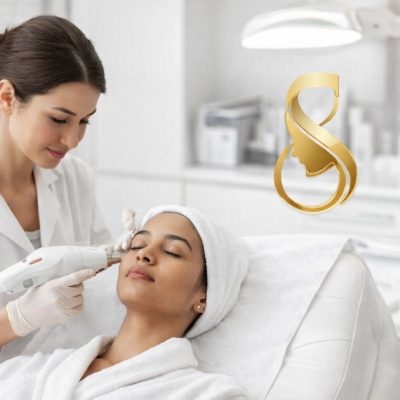 Dermatologist performing advanced Pigmentation Treatment in Velachery at Skinfinity clinic, using a handheld laser device on a patient in a clean, modern treatment room.